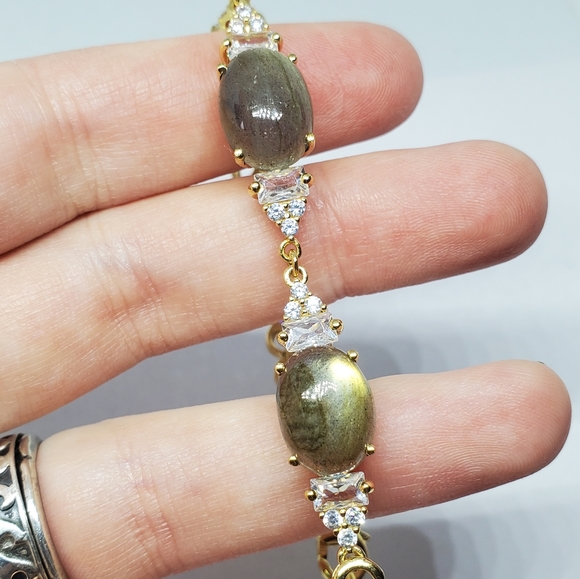 SOLD Labradorite Gold Over Sterling Silver CZ Accent Tennis Bracelet - Picture 2 of 10